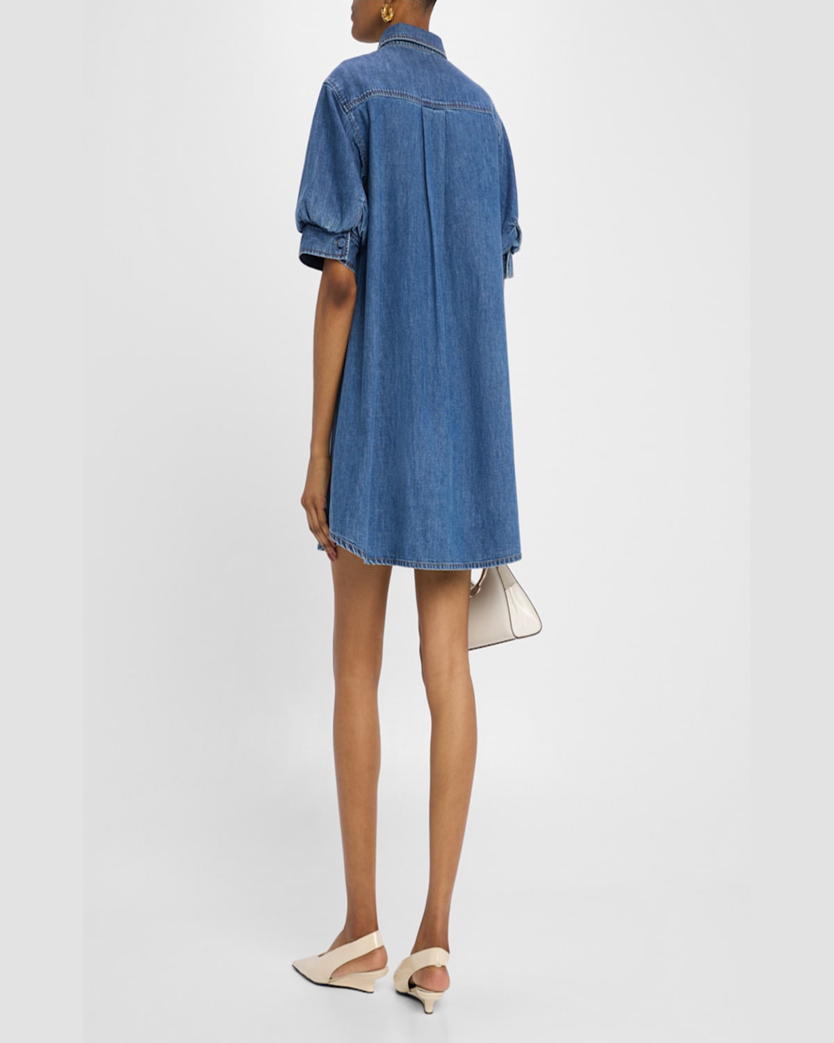 Frame Puffed-shoulder Denim Shirtdress In Antonia