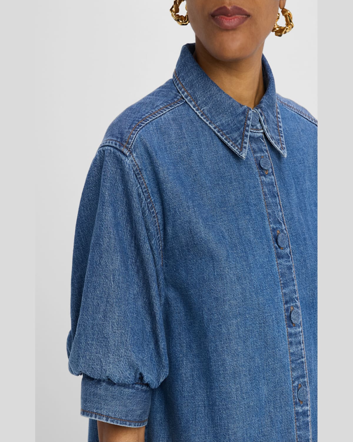 Frame Puffed-shoulder Denim Shirtdress In Antonia