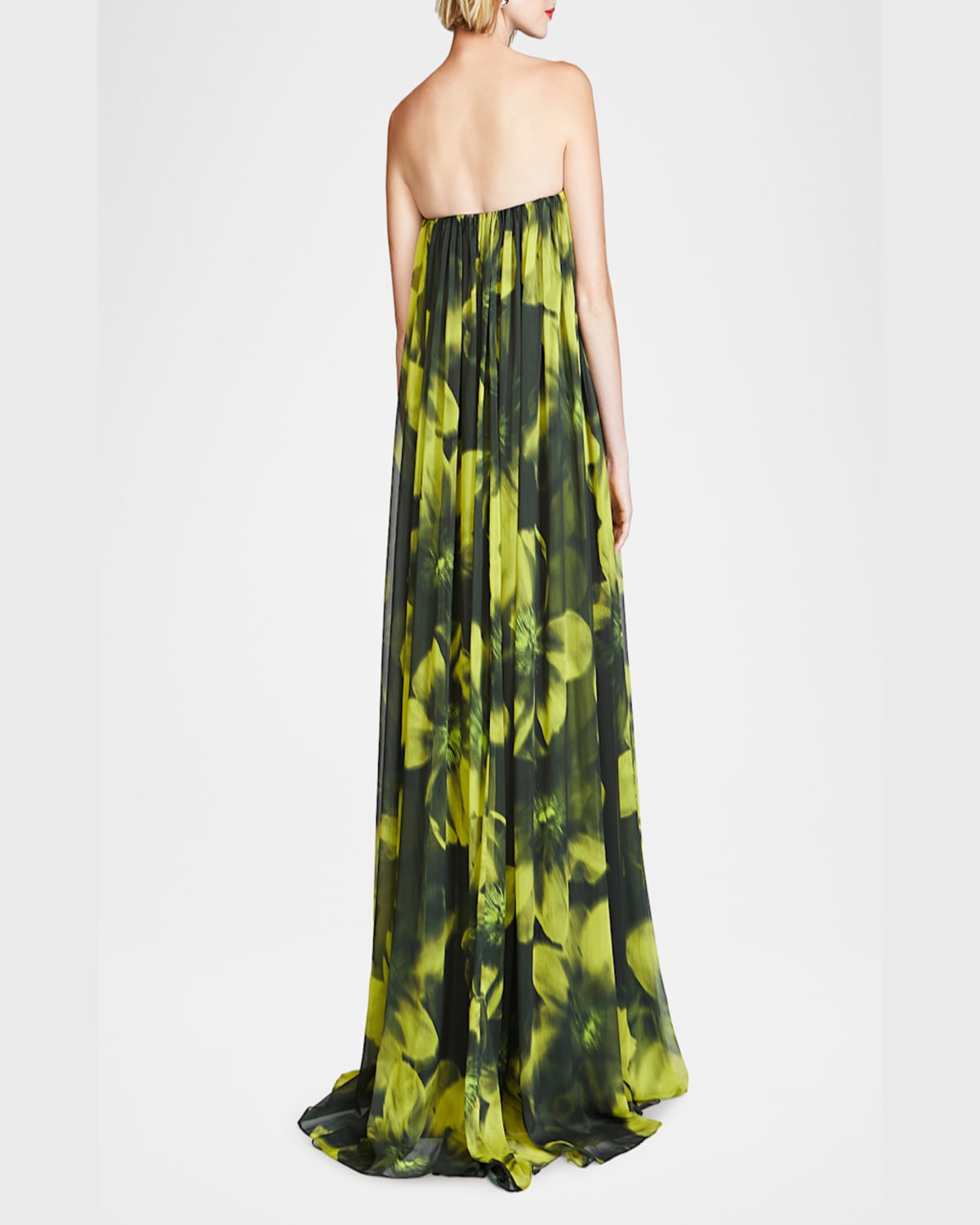 HALSTON CLAUDETTE STRAPLESS FLORAL-PRINT TRAPEZE GOWN 