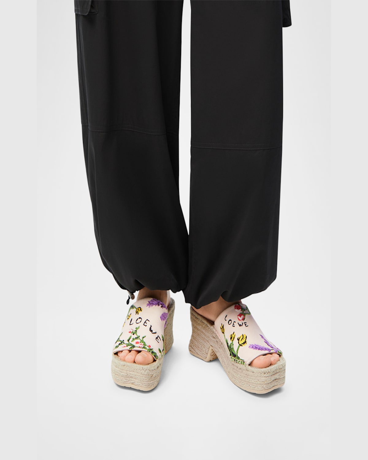 Shop Loewe Petal Floral Embroidered Espadrille Platform Mules