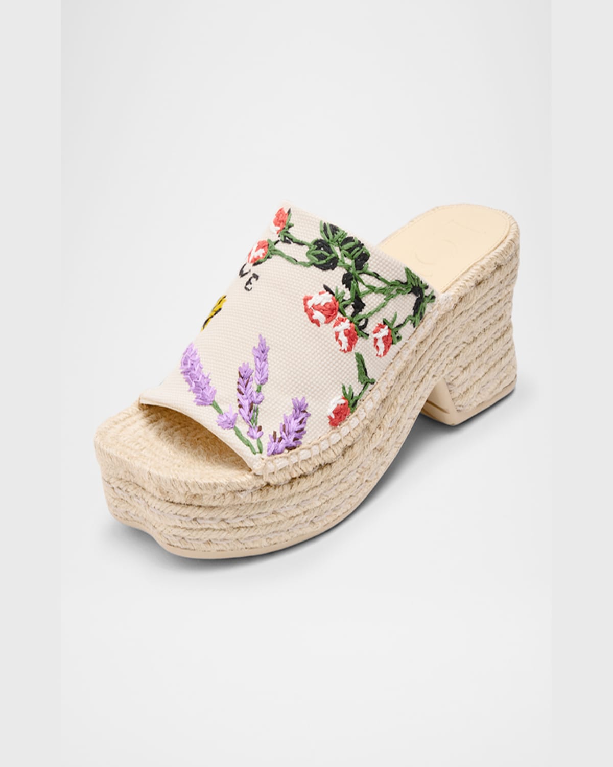 Shop Loewe Petal Floral Embroidered Espadrille Platform Mules