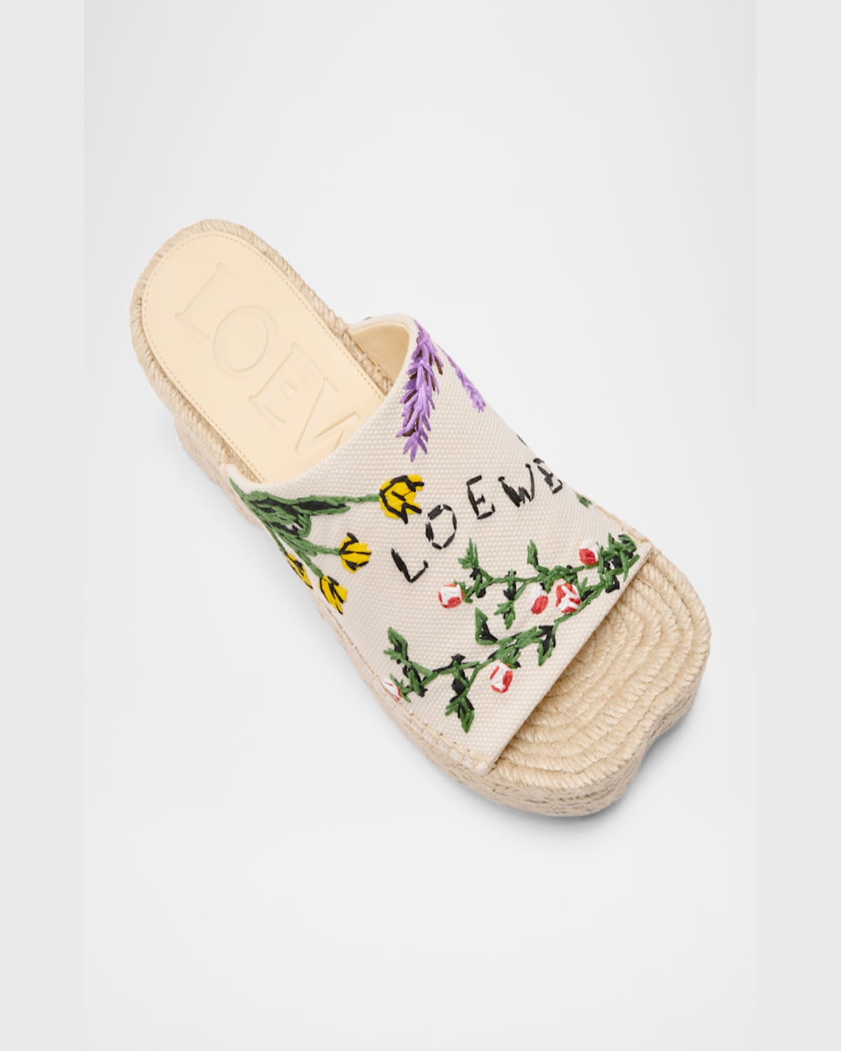 Shop Loewe Petal Floral Embroidered Espadrille Platform Mules