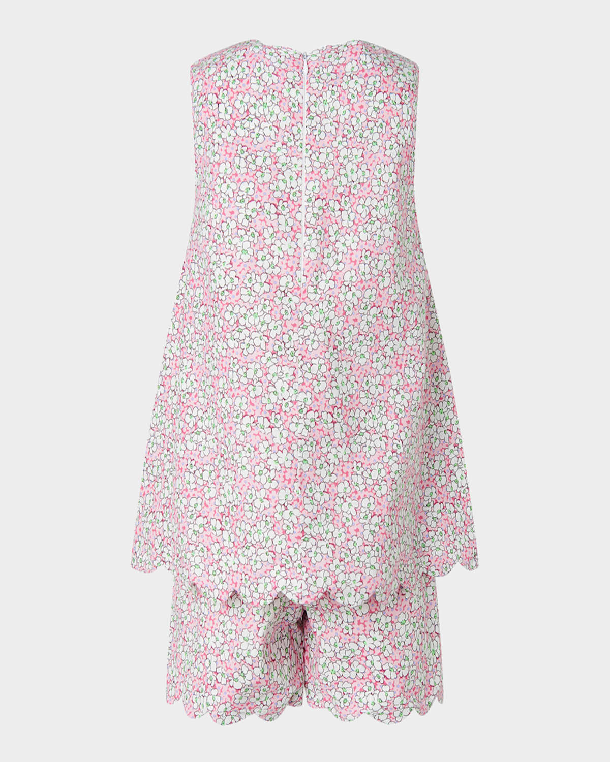 Rachel Riley Girl's Scalloped Trim Floral-print Top & Shorts Set In Pink