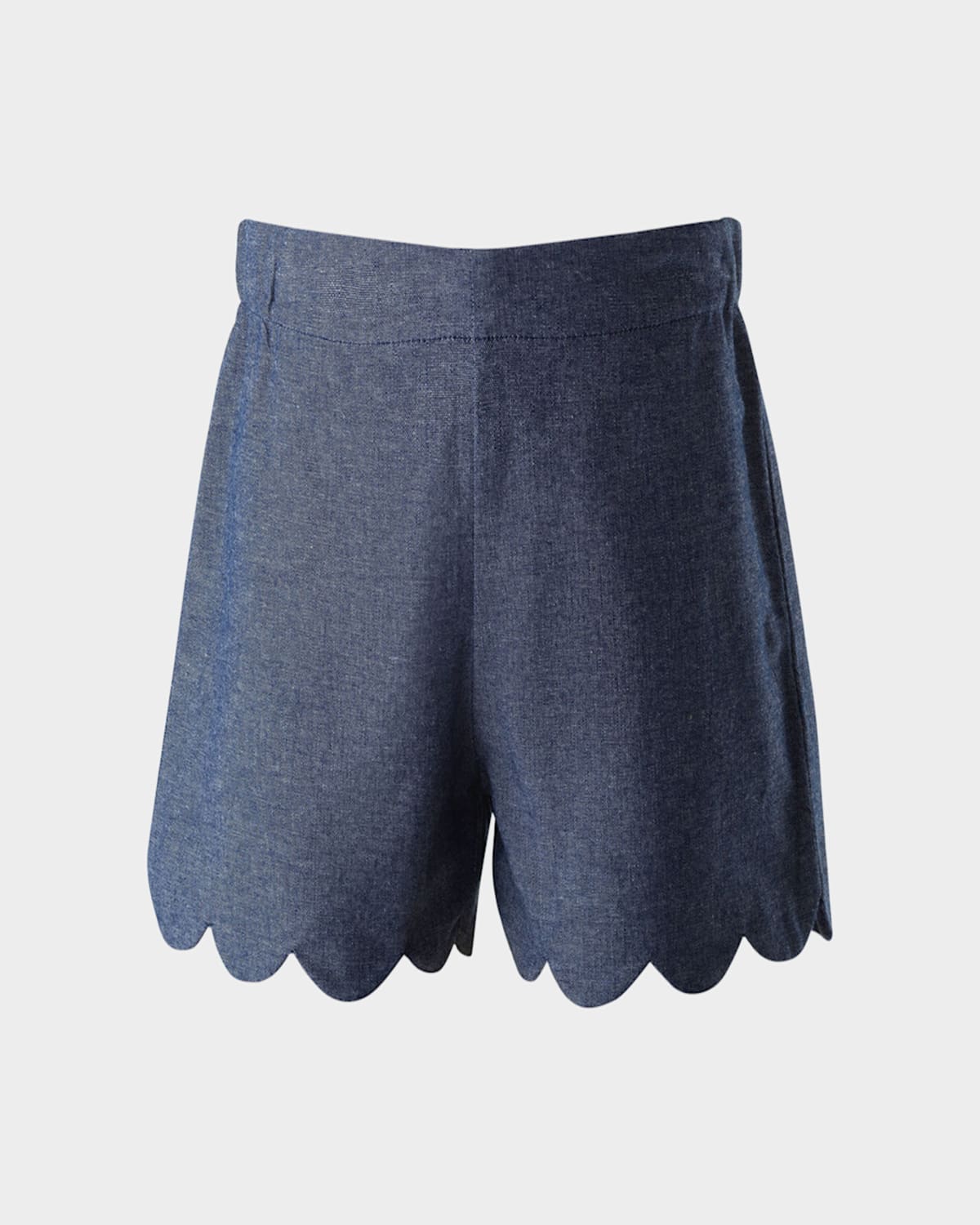 Shop Rachel Riley Girl's Chambray Scalloped Top And Short Set In Navy