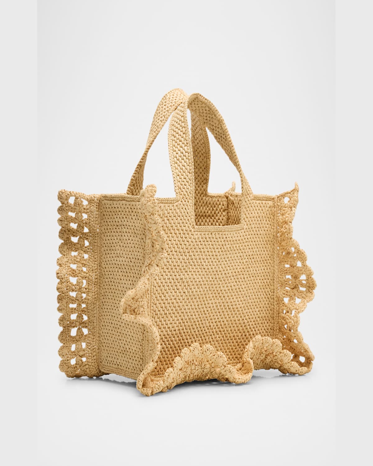 Loewe Small Ruffled Tote Bag In Raffia In Natural