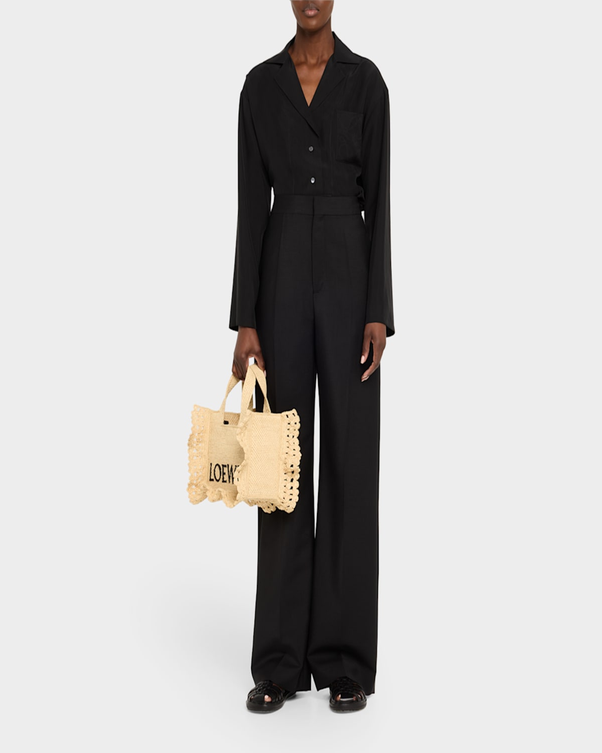 Loewe Small Ruffled Tote Bag In Raffia In Natural