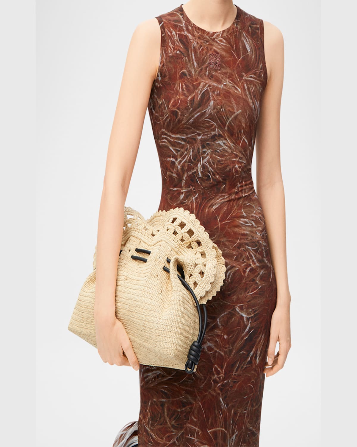 Shop Loewe X Paula's Ibiza Flamenco Medium Ruffled Clutch Bag In Raffia