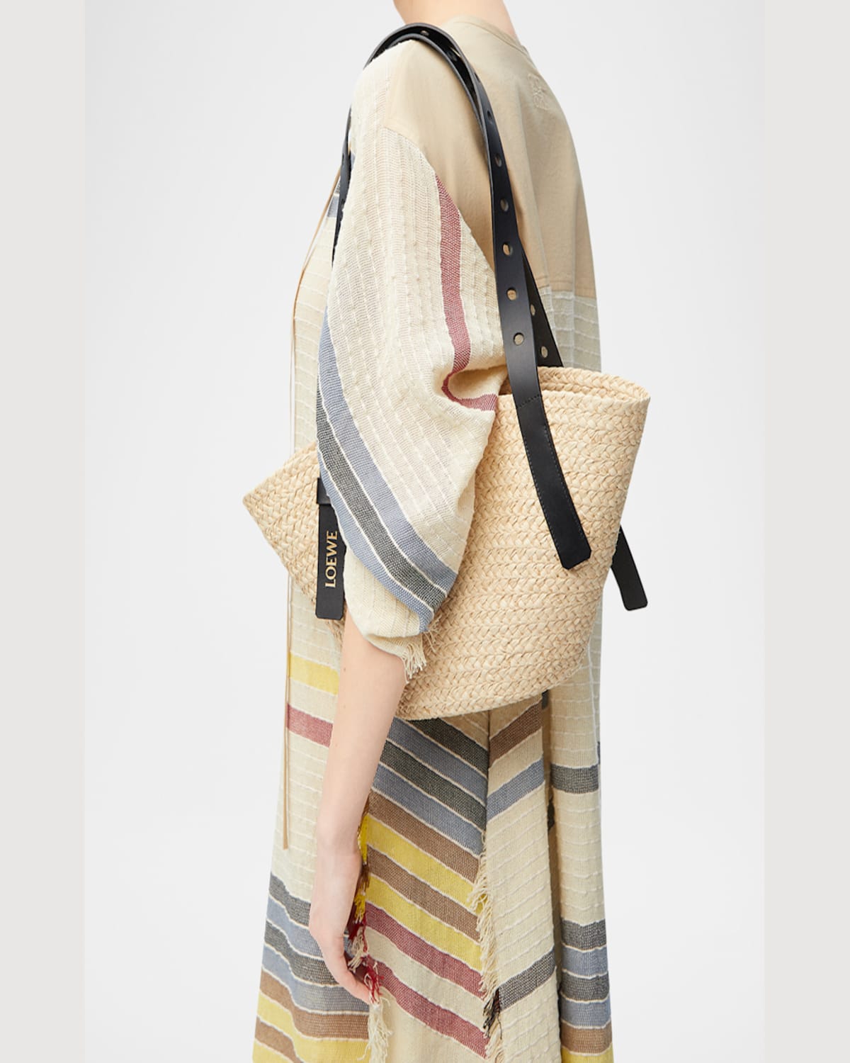 Shop Loewe X Paula's Ibiza Punch Hole Small Basket Shoulder Bag In Raffia