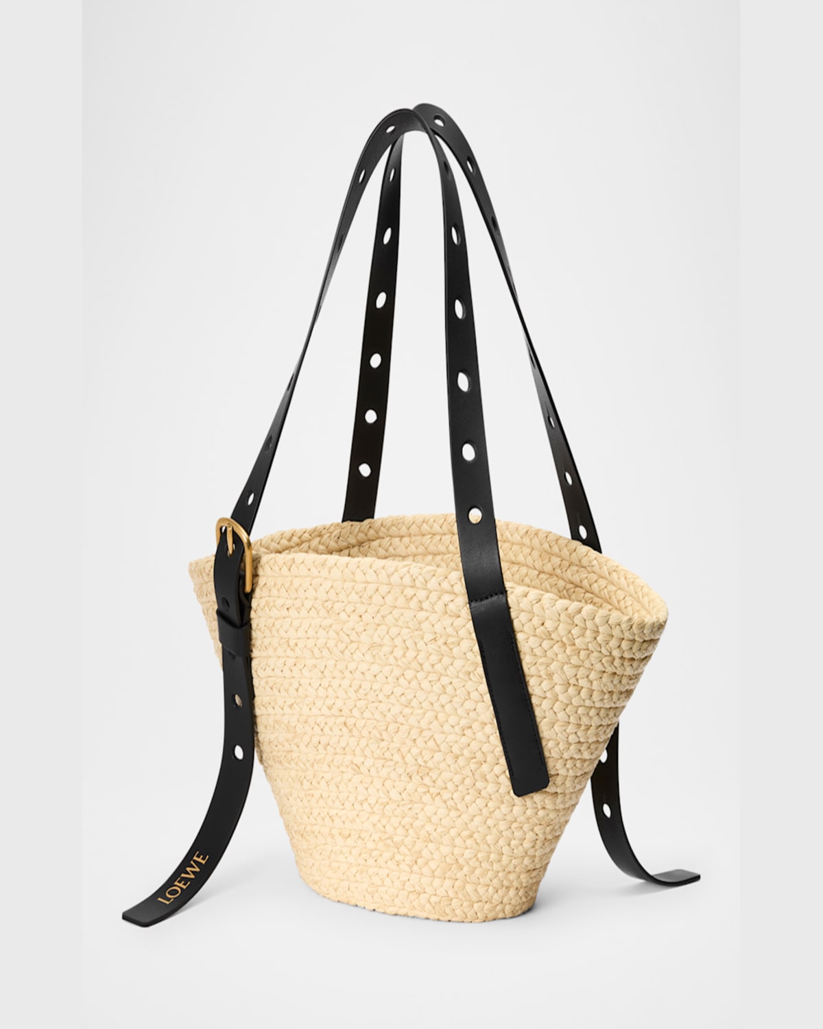 Shop Loewe X Paula's Ibiza Punch Hole Small Basket Shoulder Bag In Raffia