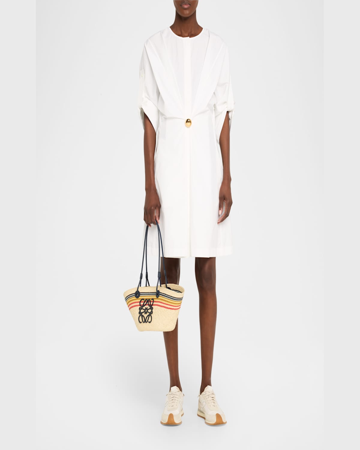 Loewe Small Anagram Striped Basket Tote Bag In Raffia In Naturalmulticolor