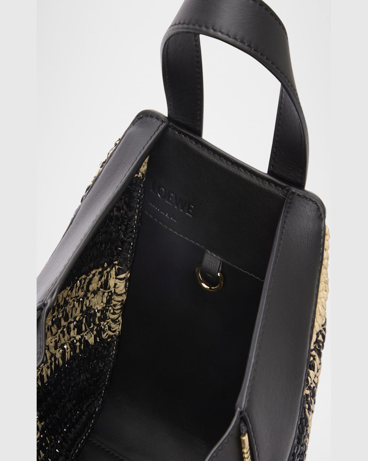 Loewe Hammock Top-handle Bag In Gingham Raffia In Naturalblack