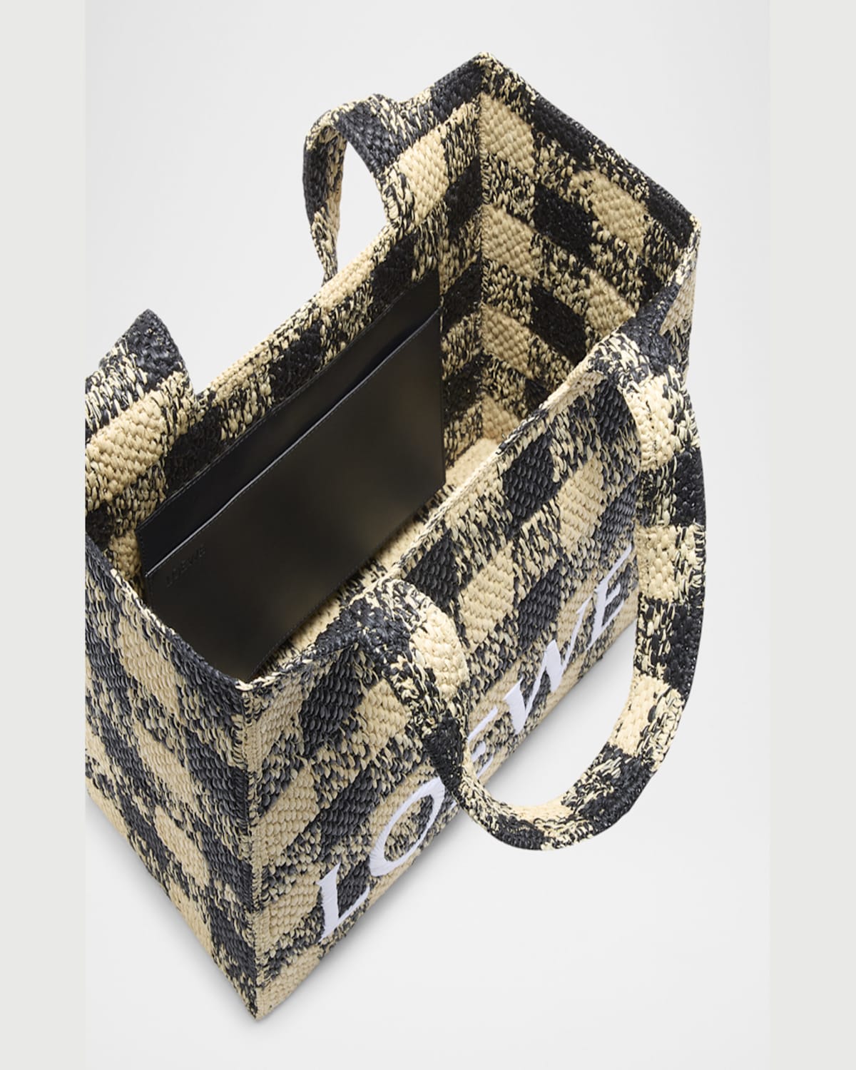 Loewe Large Tote Bag In Gingham Raffia In Naturalblack