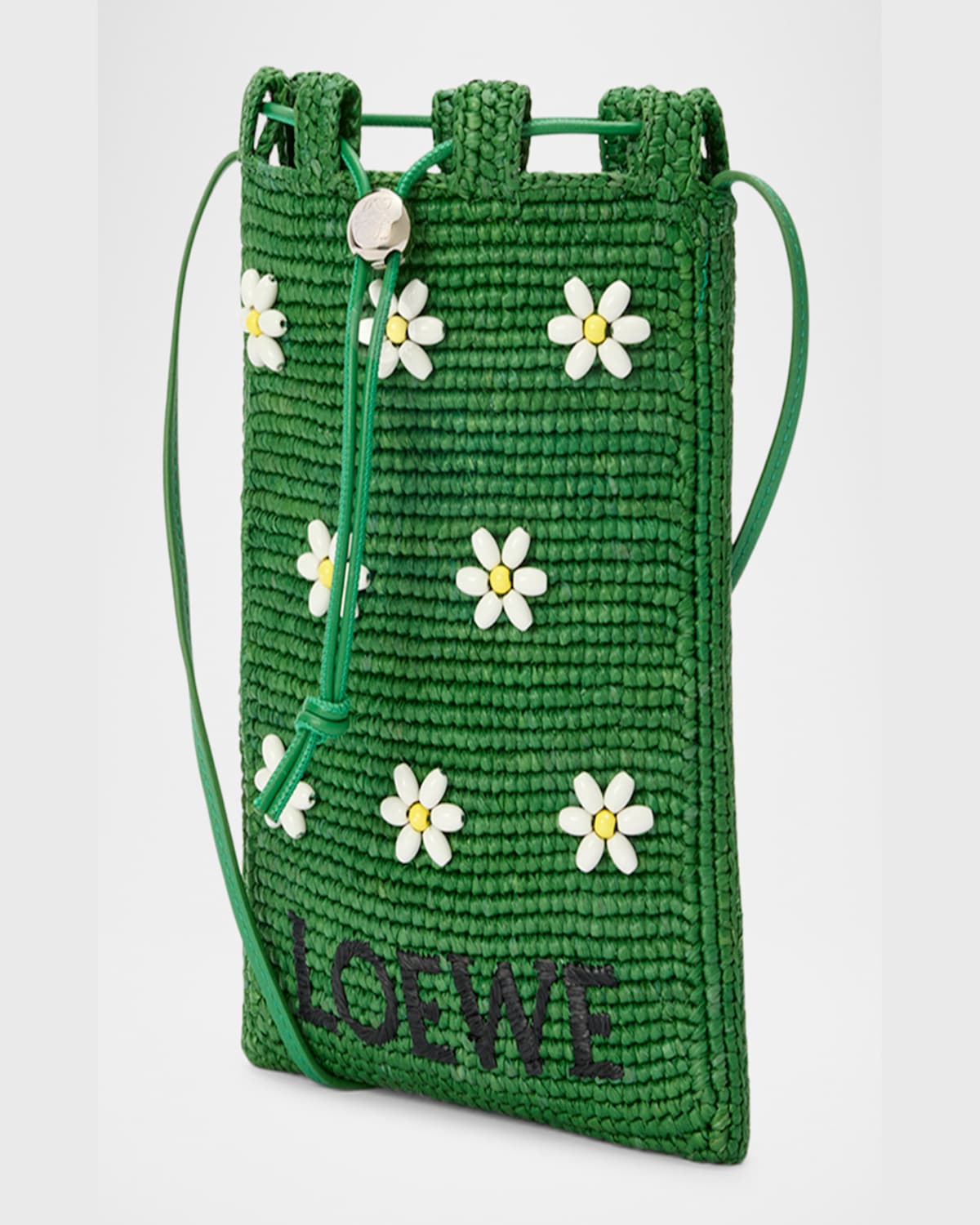 Loewe Drawstring Pocket Flower Crossbody Bag In Raffia