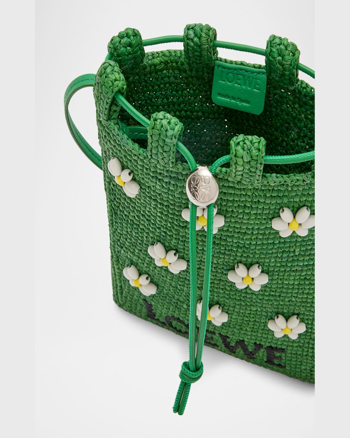 Loewe Drawstring Pocket Flower Crossbody Bag In Raffia
