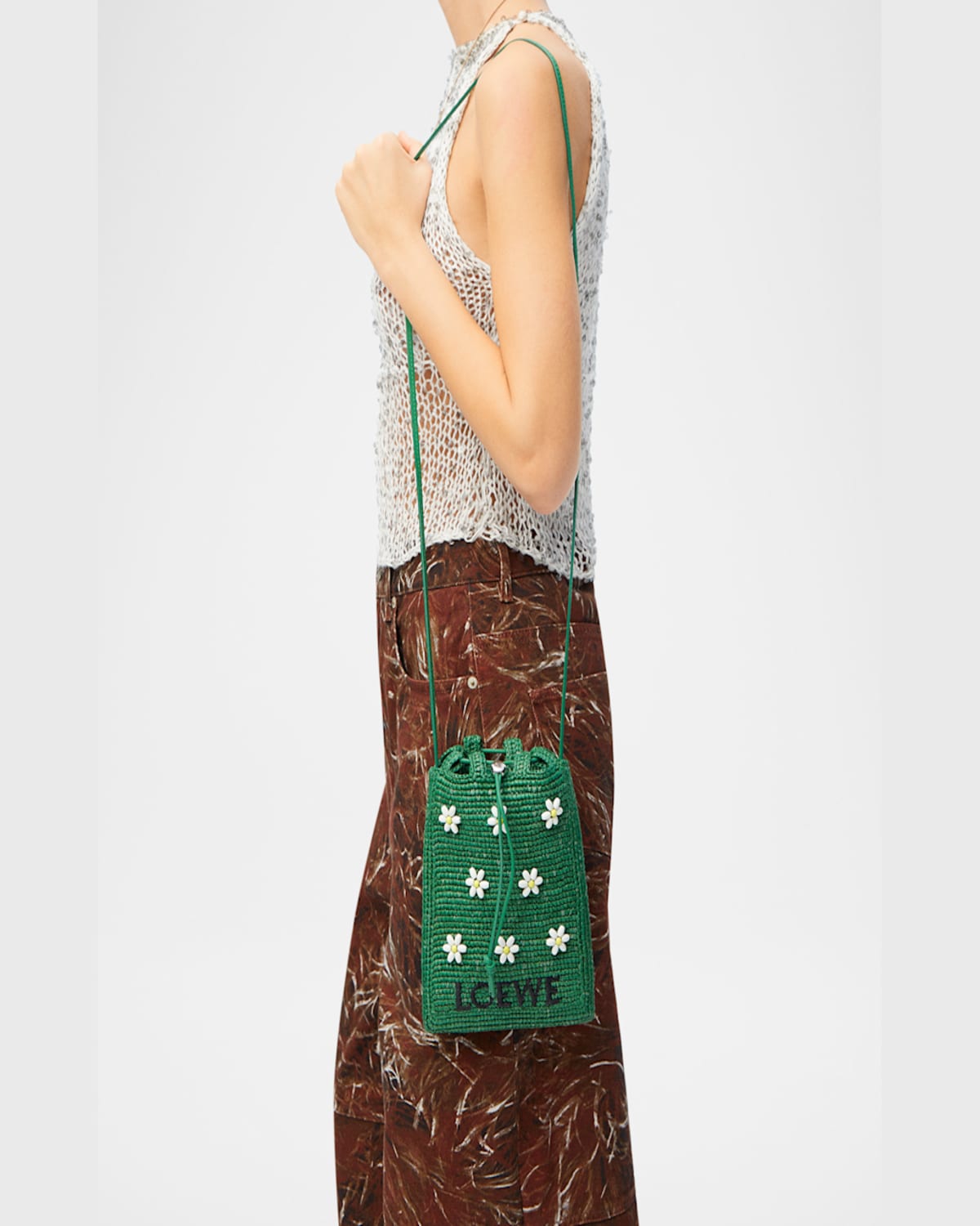 Loewe Drawstring Pocket Flower Crossbody Bag In Raffia