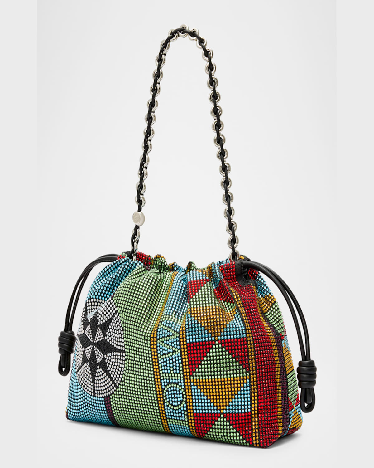 Loewe Flamenco Medium Embellished Shoulder Bag In Denim-print Leather In Multicolor