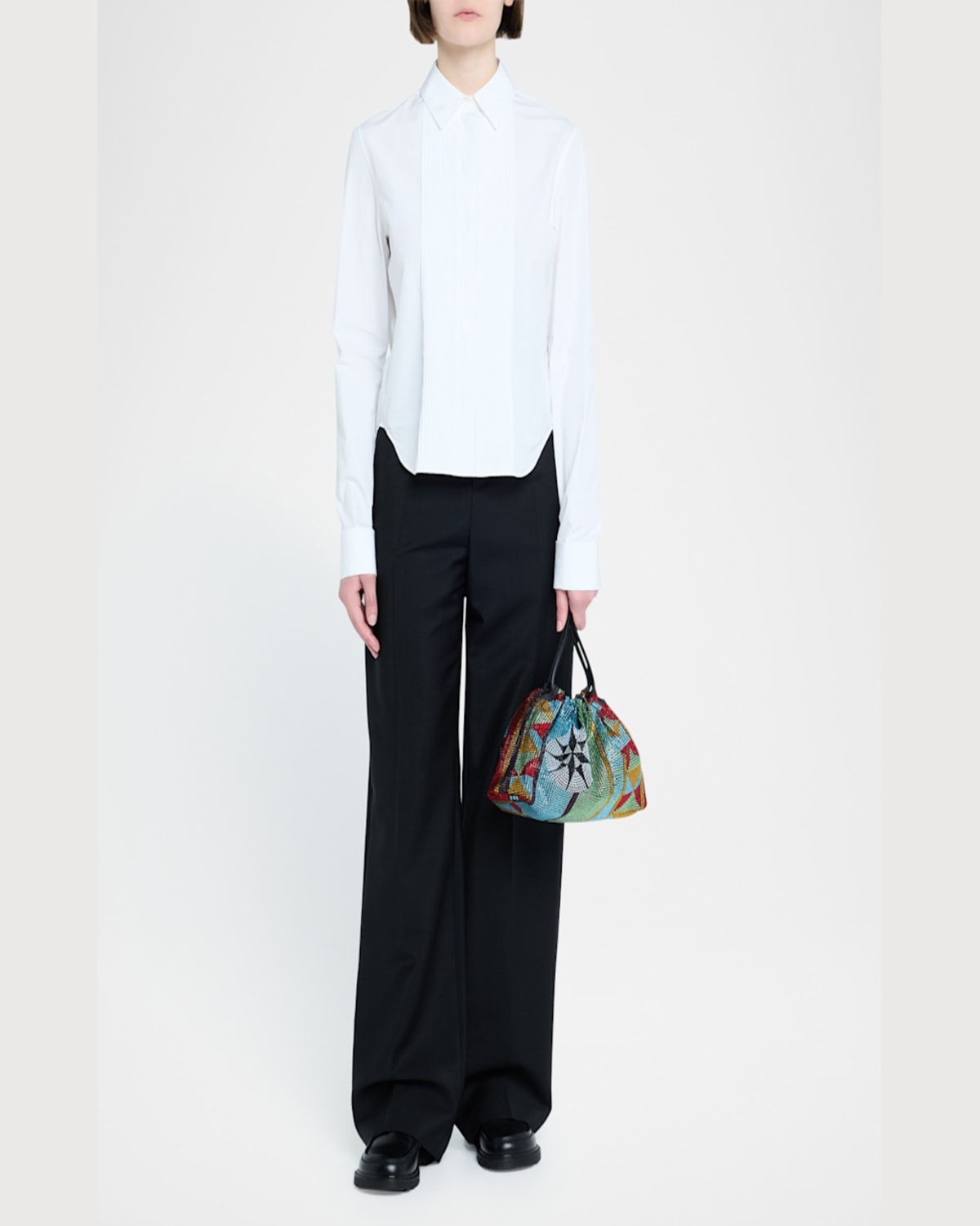 Loewe Flamenco Medium Embellished Shoulder Bag In Denim-print Leather In Multicolor
