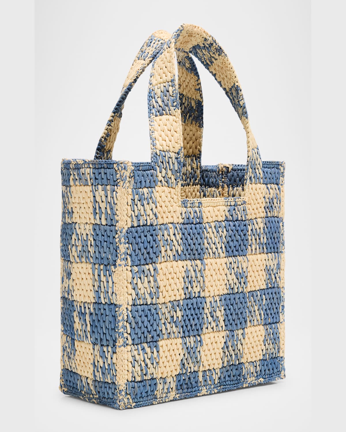 Loewe Small Tote Bag In Gingham Raffia In Naturallight Blue