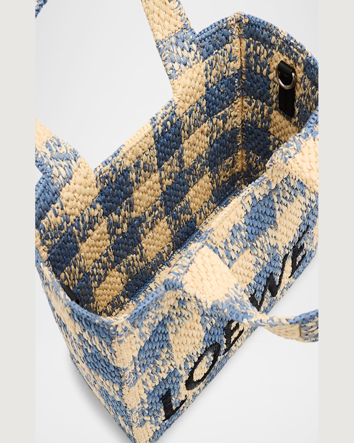 Loewe Small Tote Bag In Gingham Raffia In Naturallight Blue