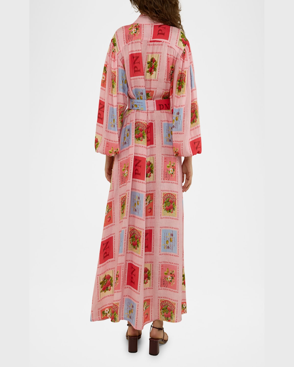 Palm Noosa Noddy Belted Stamp-print Linen Maxi Shirtdress In Strawberry Stamp