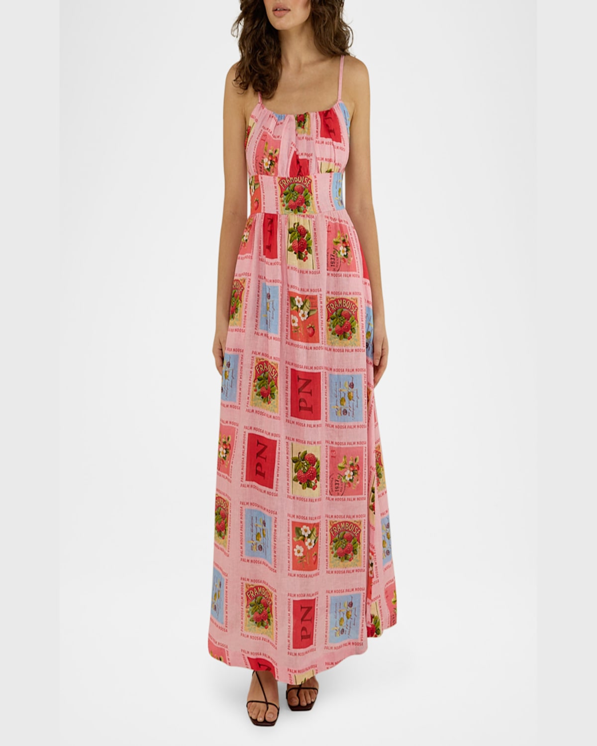 Palm Noosa Tulipa Sleeveless Stamp-print Maxi Dress In Strawberry Stamp