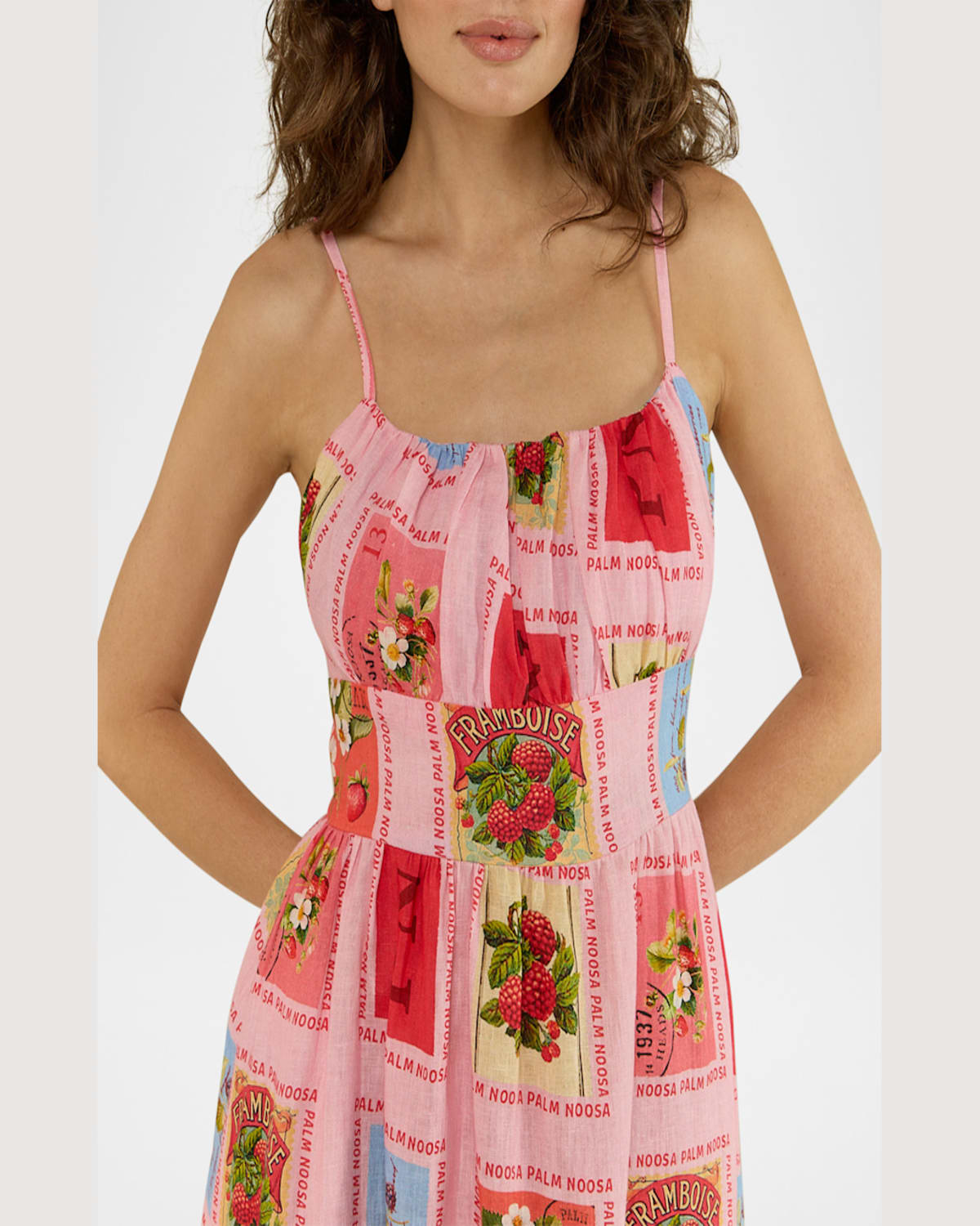 Palm Noosa Tulipa Sleeveless Stamp-print Maxi Dress In Strawberry Stamp