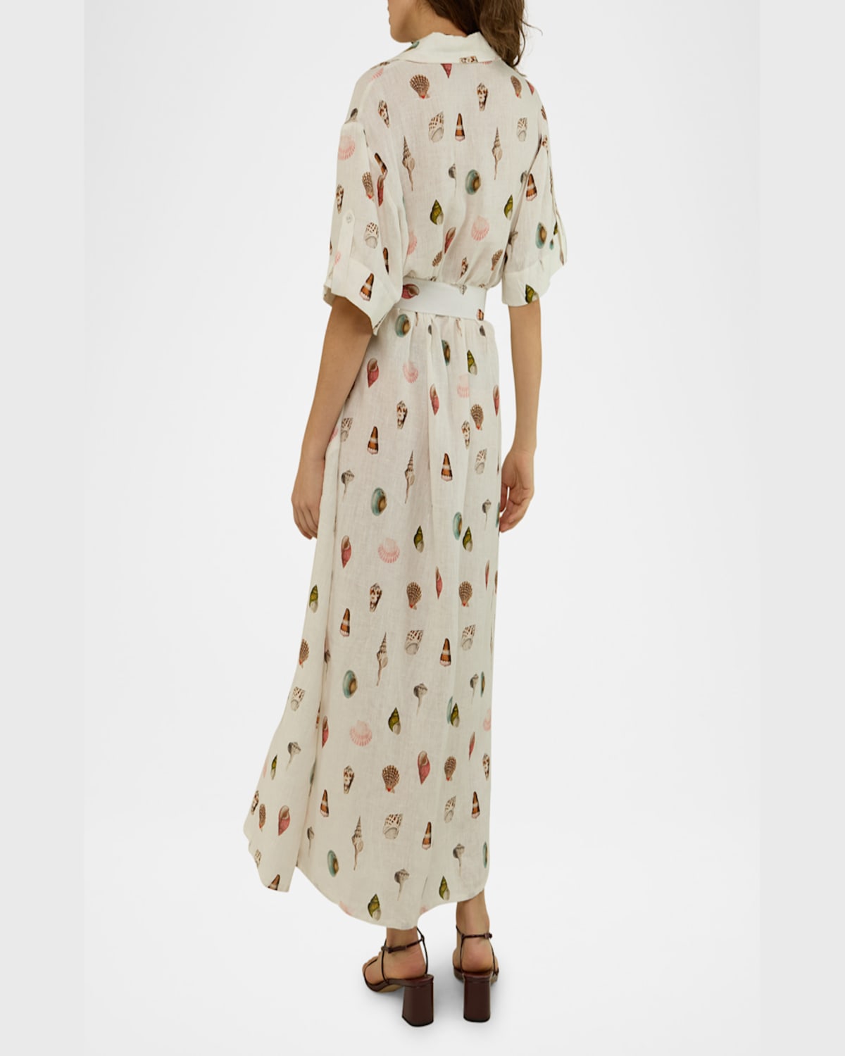 PALM NOOSA MEMENTO SEASHELL-PRINT LINEN MAXI SHIRTDRESS 