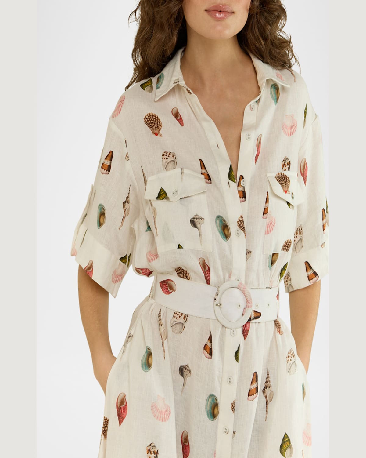 PALM NOOSA MEMENTO SEASHELL-PRINT LINEN MAXI SHIRTDRESS 