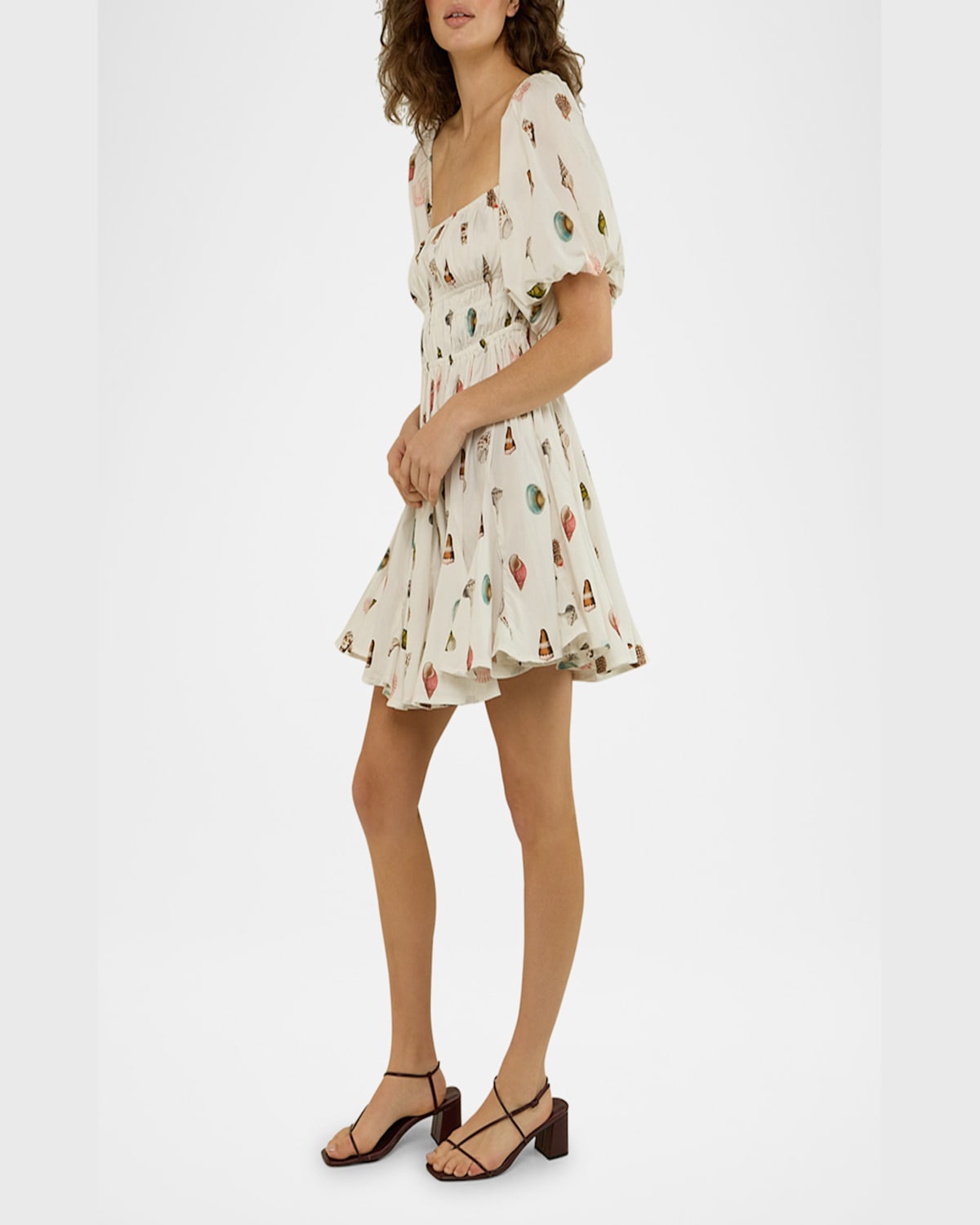 Palm Noosa Flora Seashell-print Cotton Mini Dress In Sardinia Shell