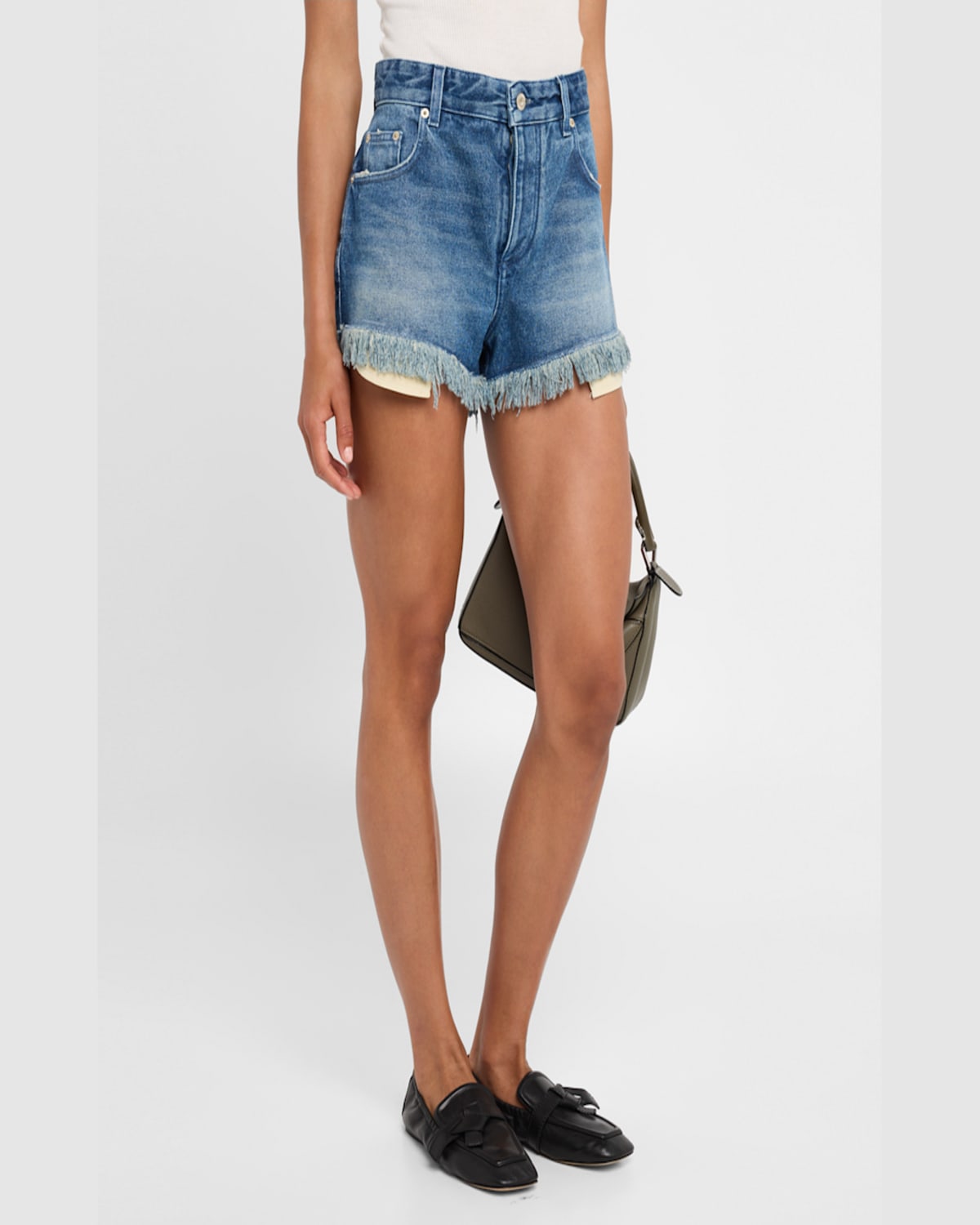 Loewe Anagram Detail Frayed Denim Shorts In Medium Blue