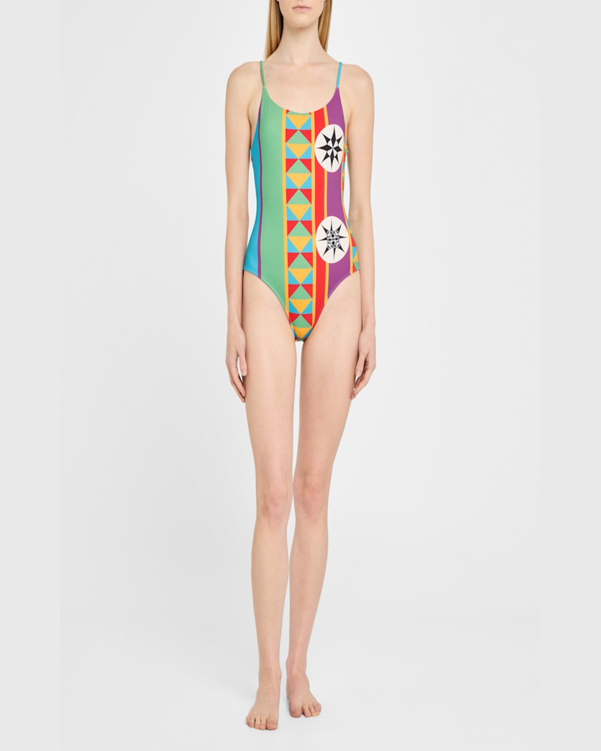 Loewe Anagram Geo Print Low-back One-piece Swimsuit In Multicolor