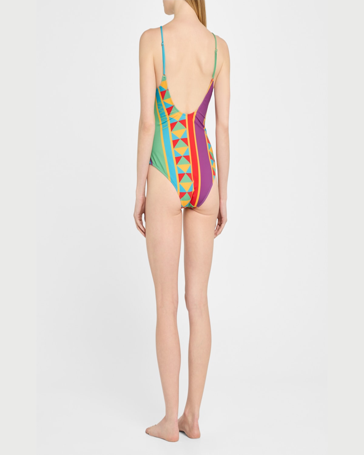 Loewe Anagram Geo Print Low-back One-piece Swimsuit In Multicolor
