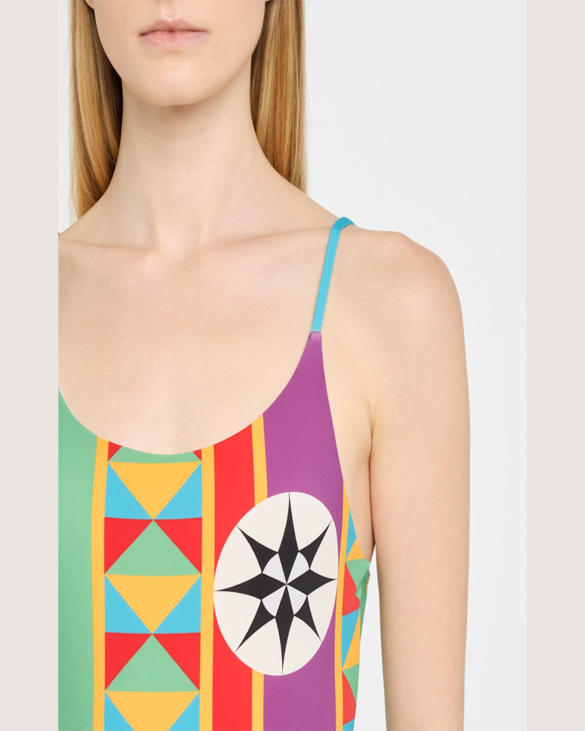 Loewe Anagram Geo Print Low-back One-piece Swimsuit In Multicolor