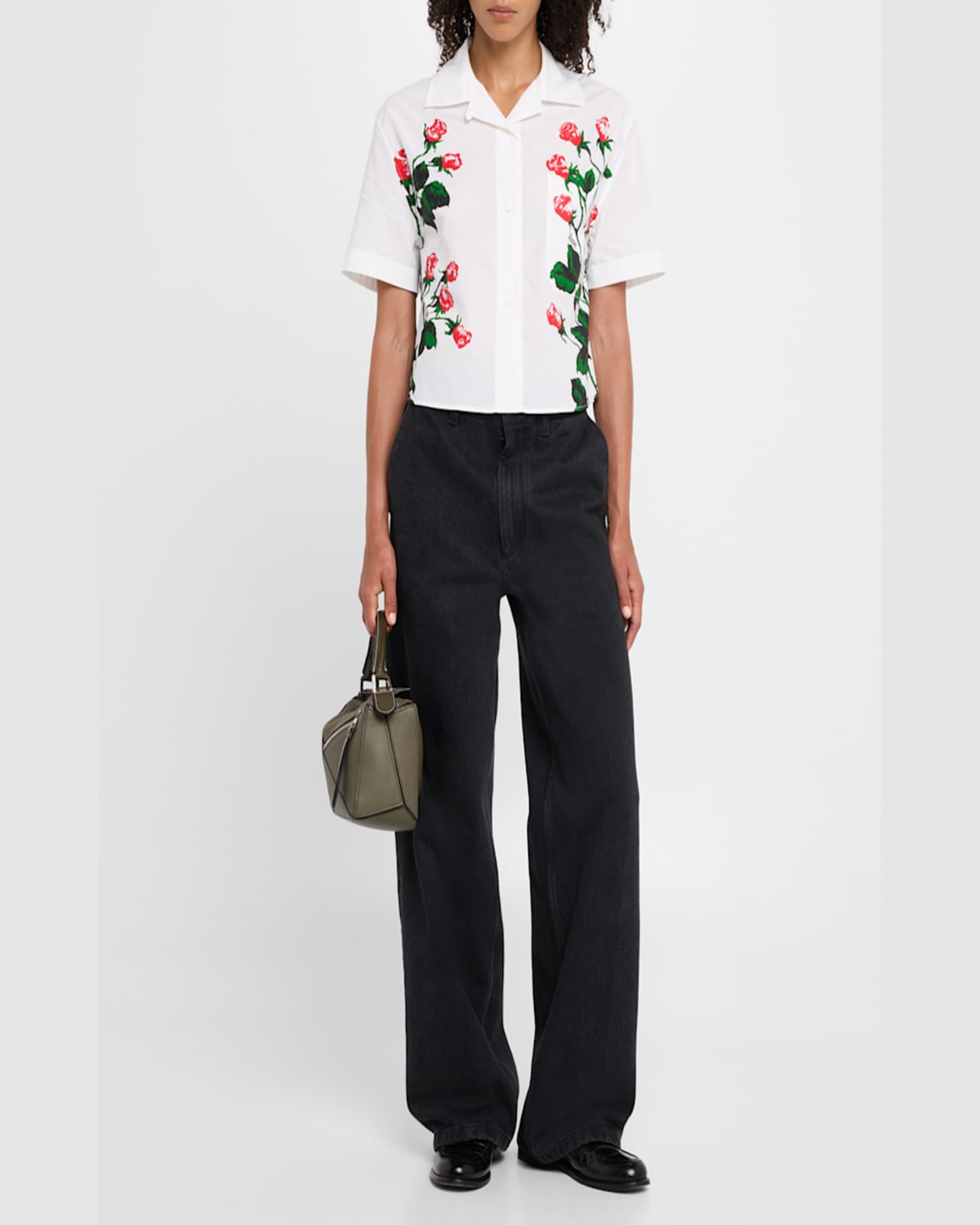 Shop Loewe Flower Print Poplin Cropped Shirt