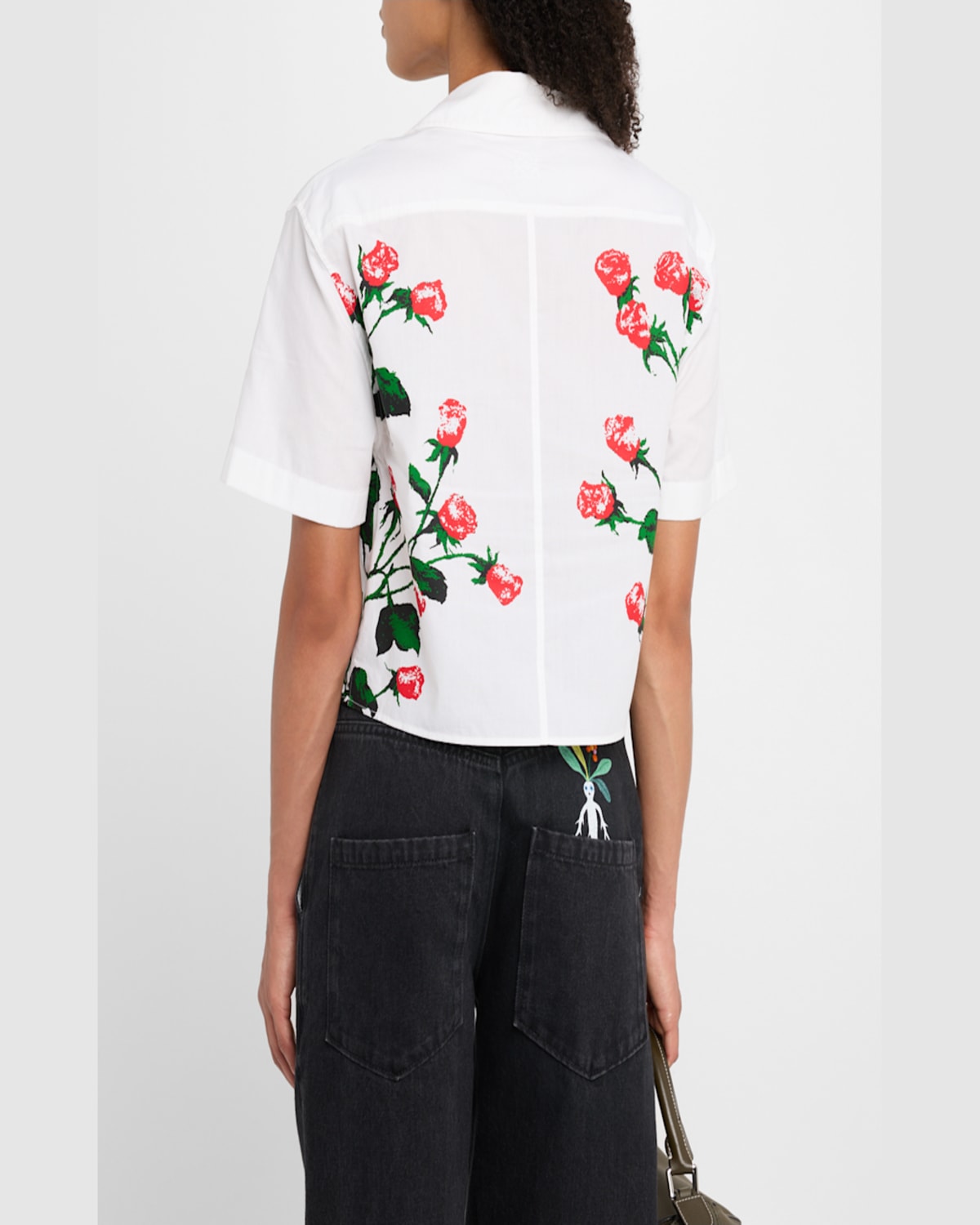 Shop Loewe Flower Print Poplin Cropped Shirt