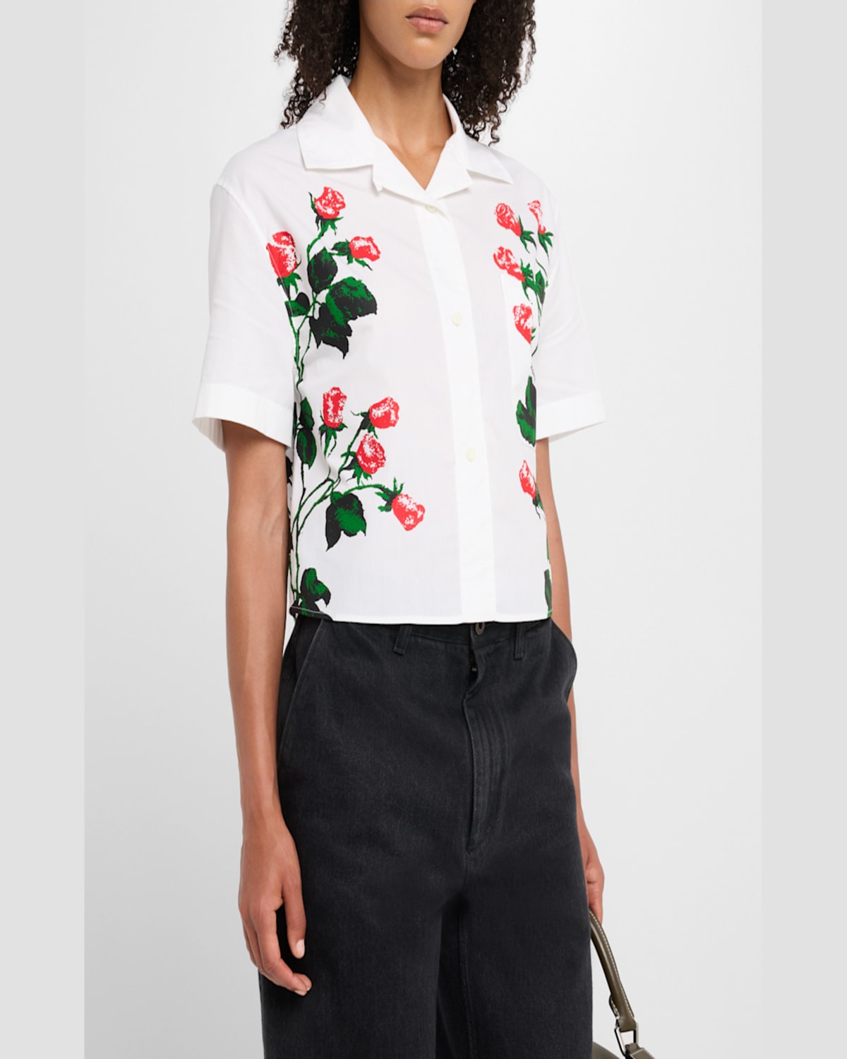 Shop Loewe Flower Print Poplin Cropped Shirt