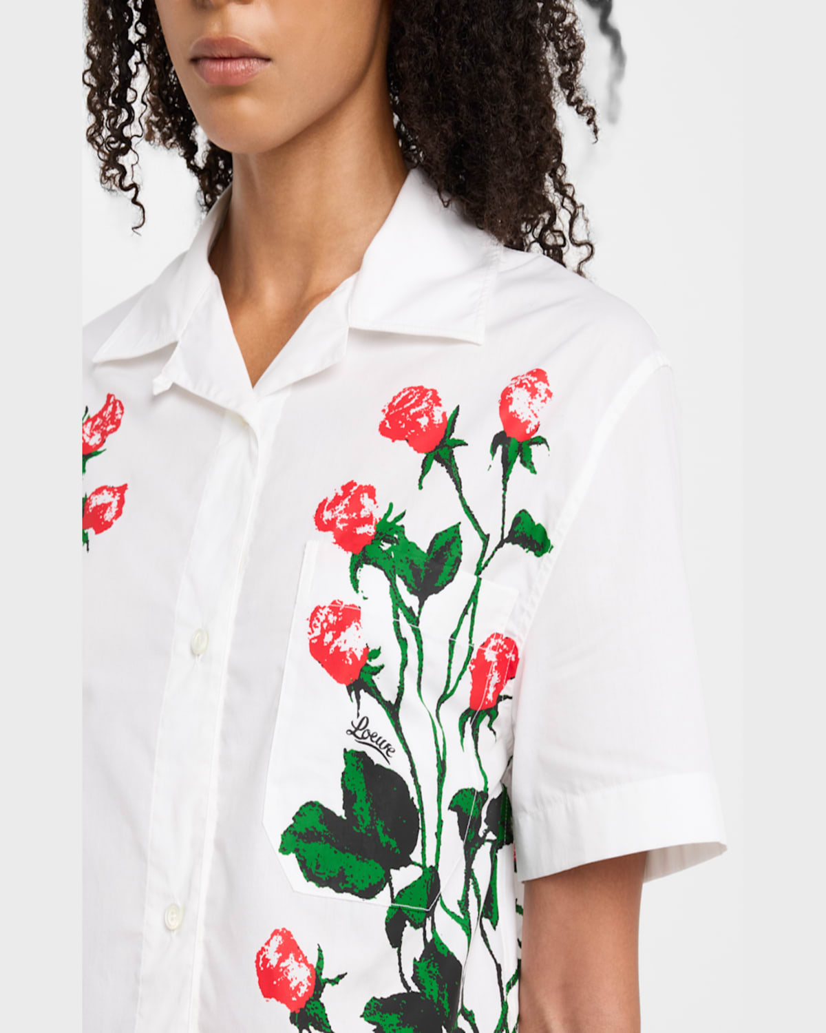 Shop Loewe Flower Print Poplin Cropped Shirt