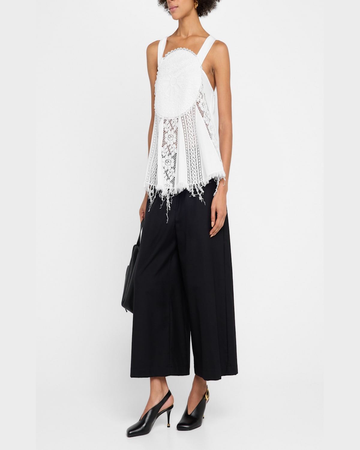 Loewe Anagram Lace Frayed Sleeveless Top In White