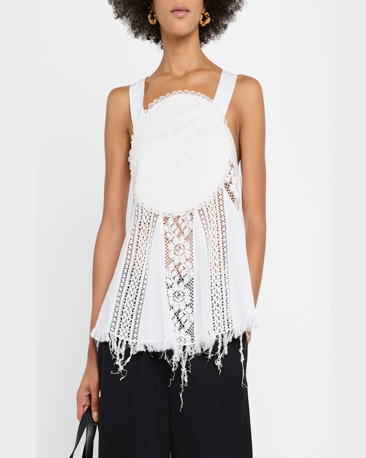 Loewe Anagram Lace Frayed Sleeveless Top In White