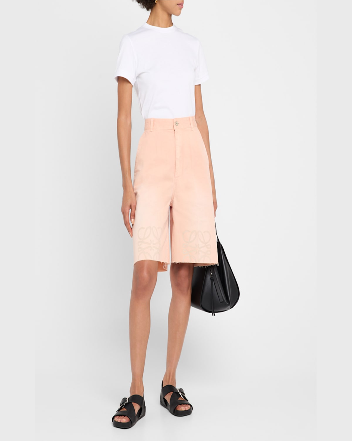 Loewe Anagram Knee Raw-hem Bermuda Shorts In Orange