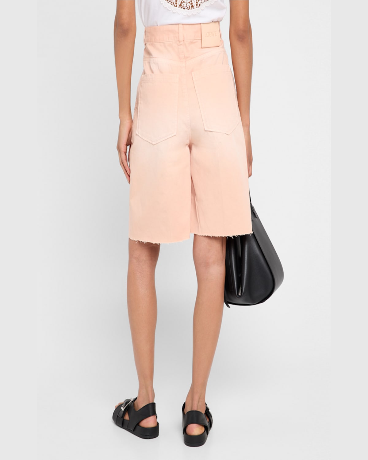 Loewe Anagram Knee Raw-hem Bermuda Shorts In Orange