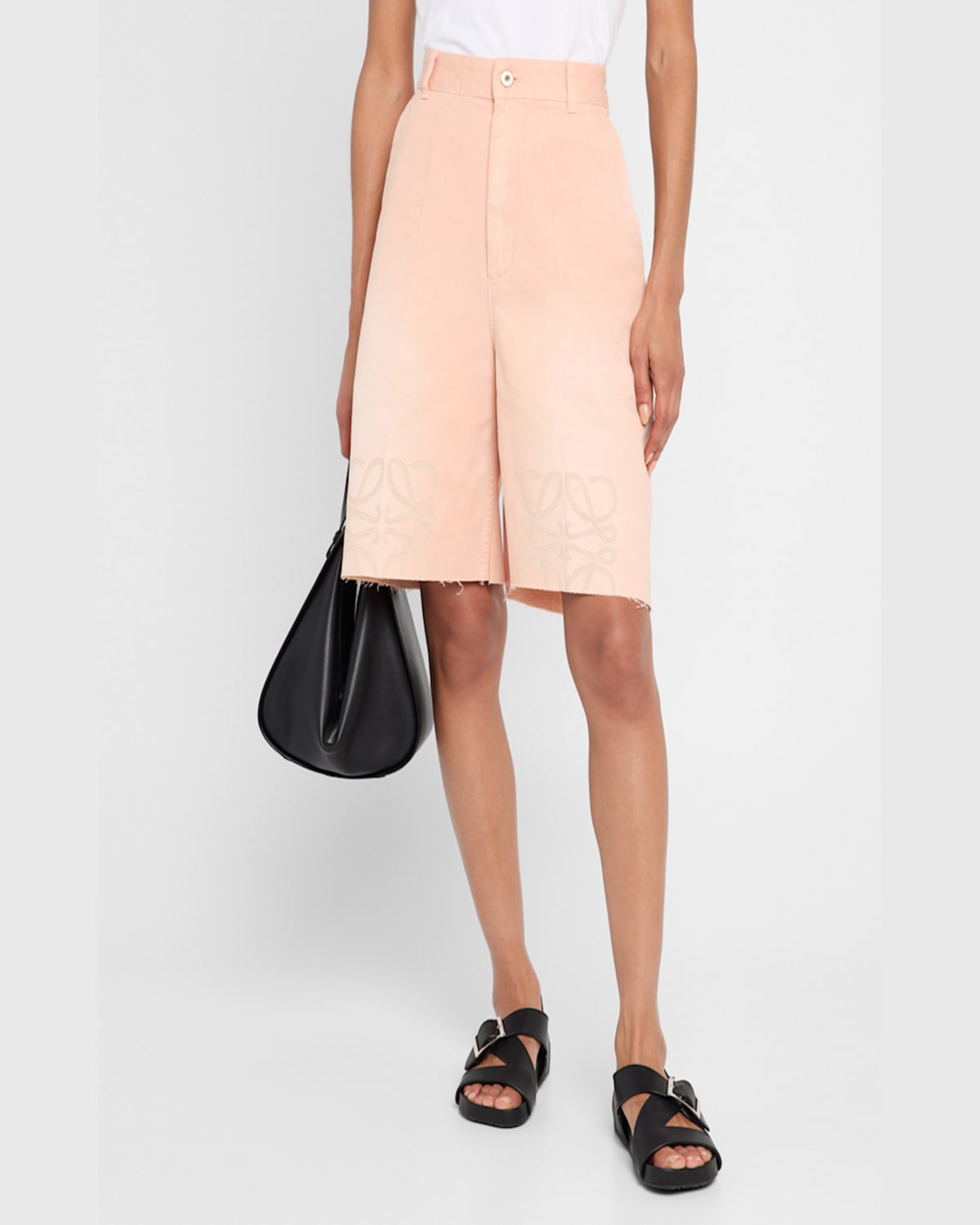 Loewe Anagram Knee Raw-hem Bermuda Shorts In Orange