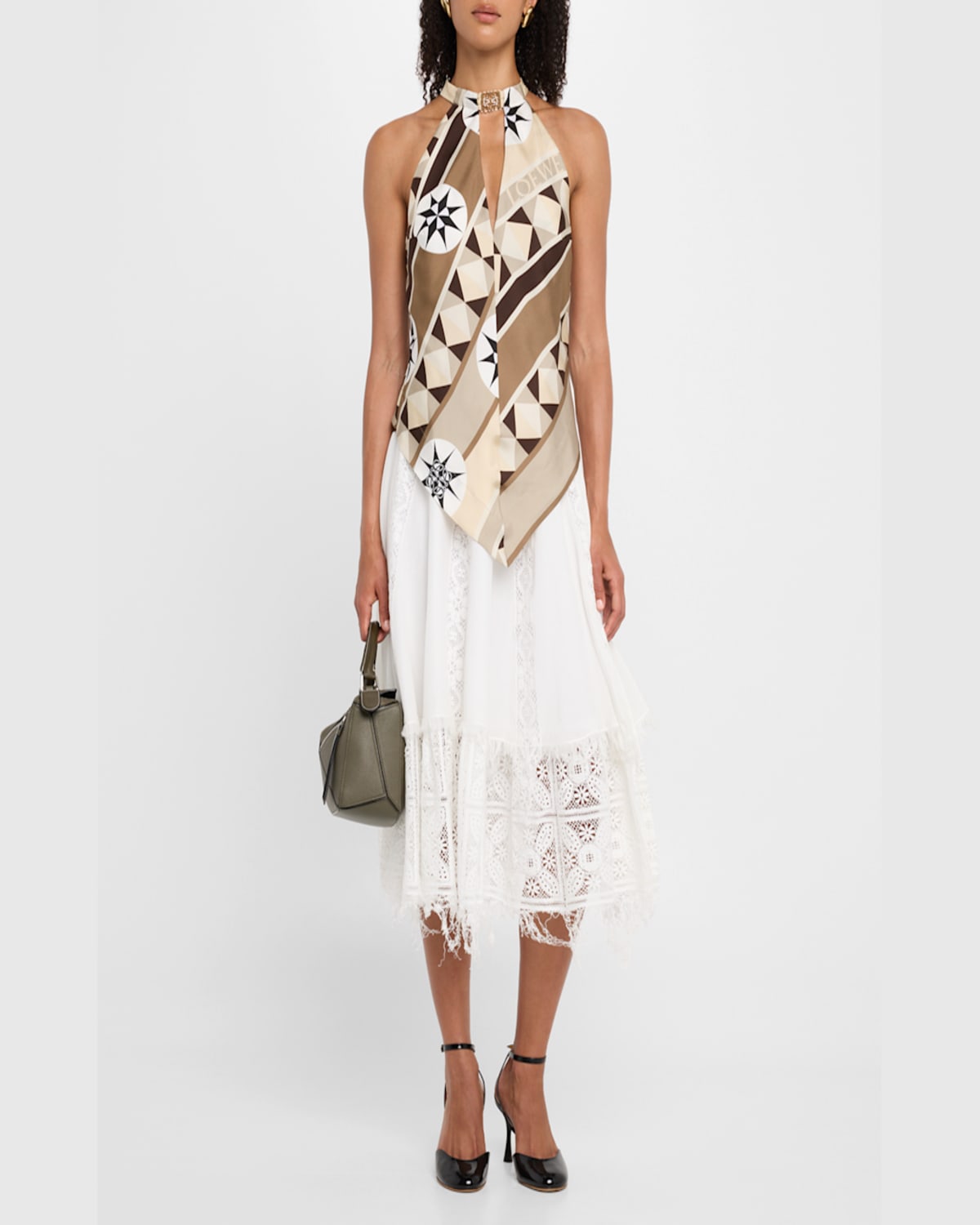 Loewe Anagram Keyhole Geo-print Silk Halter Top
