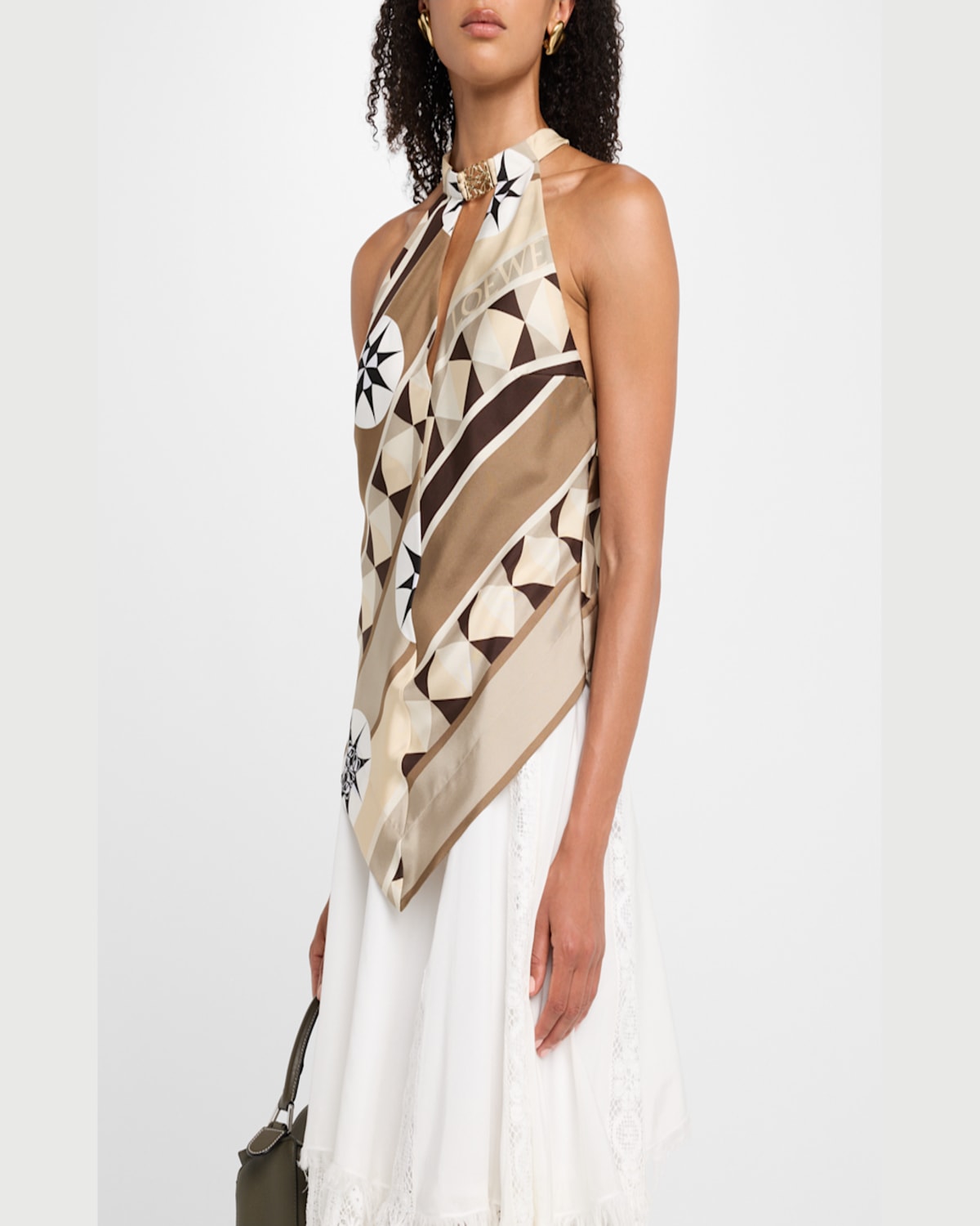 Loewe Anagram Keyhole Geo-print Silk Halter Top
