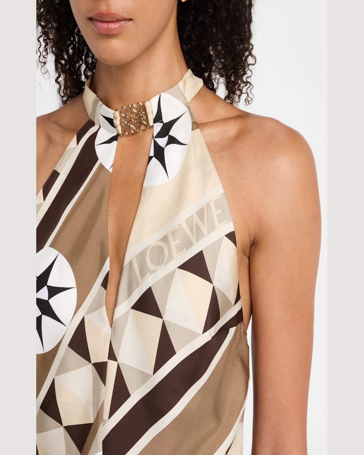 Loewe Anagram Keyhole Geo-print Silk Halter Top