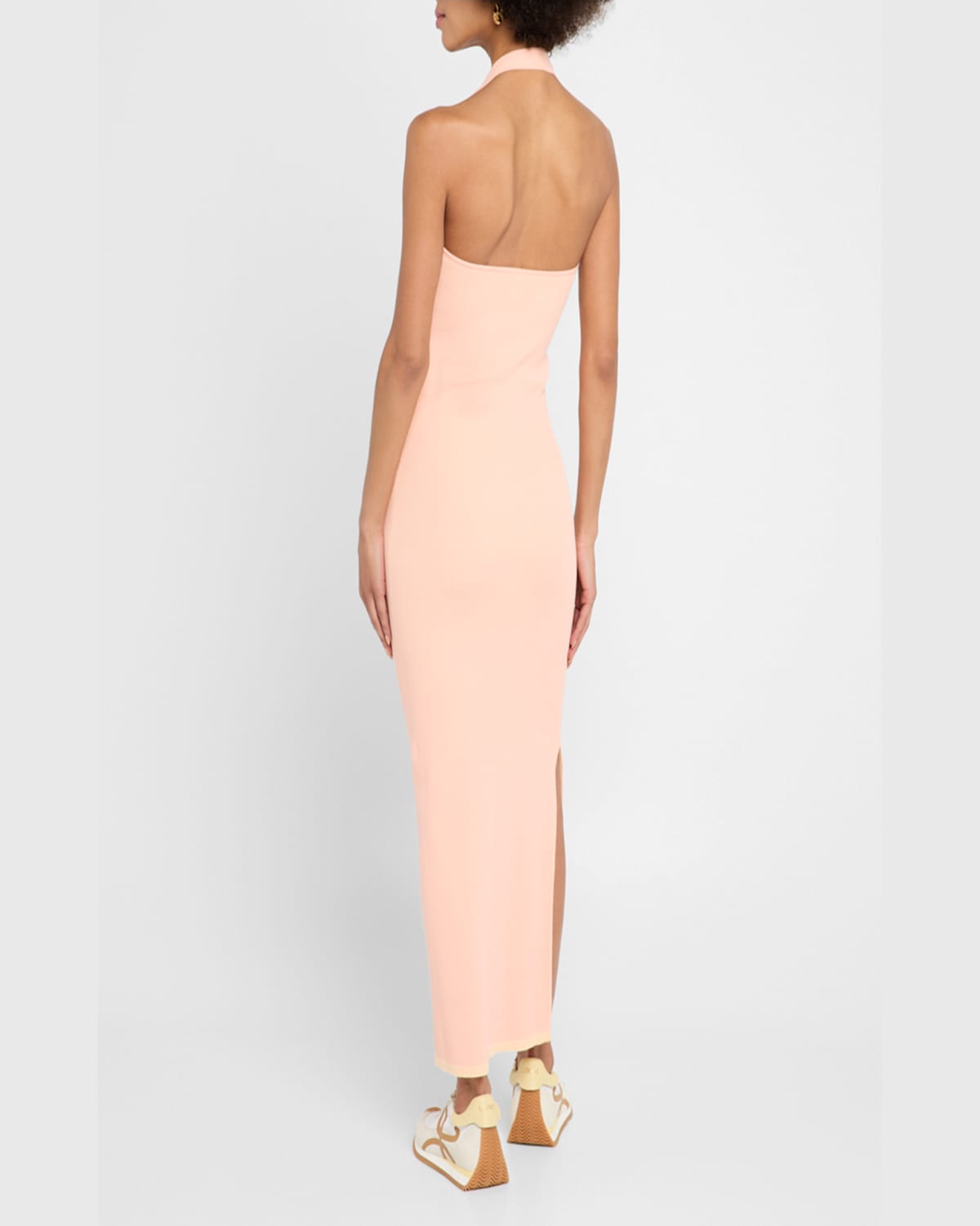 Shop Loewe Anagram Rib Halter Maxi Dress In Pink Yellow