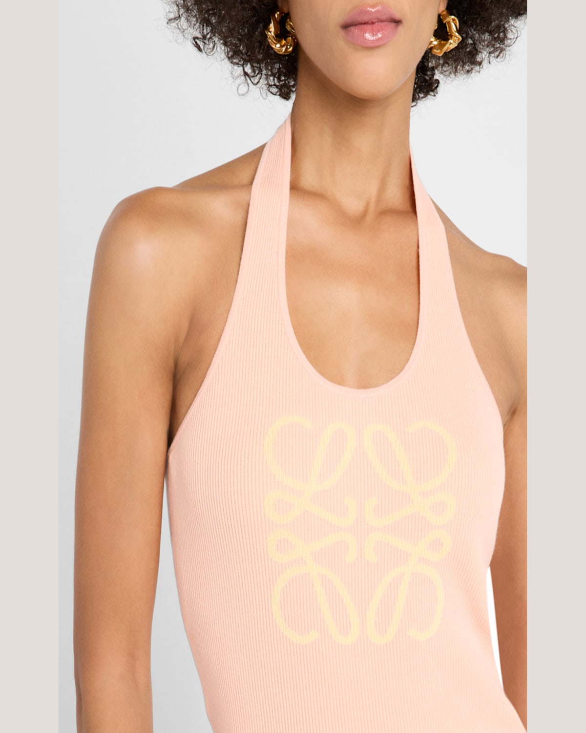Shop Loewe Anagram Rib Halter Maxi Dress In Pink Yellow