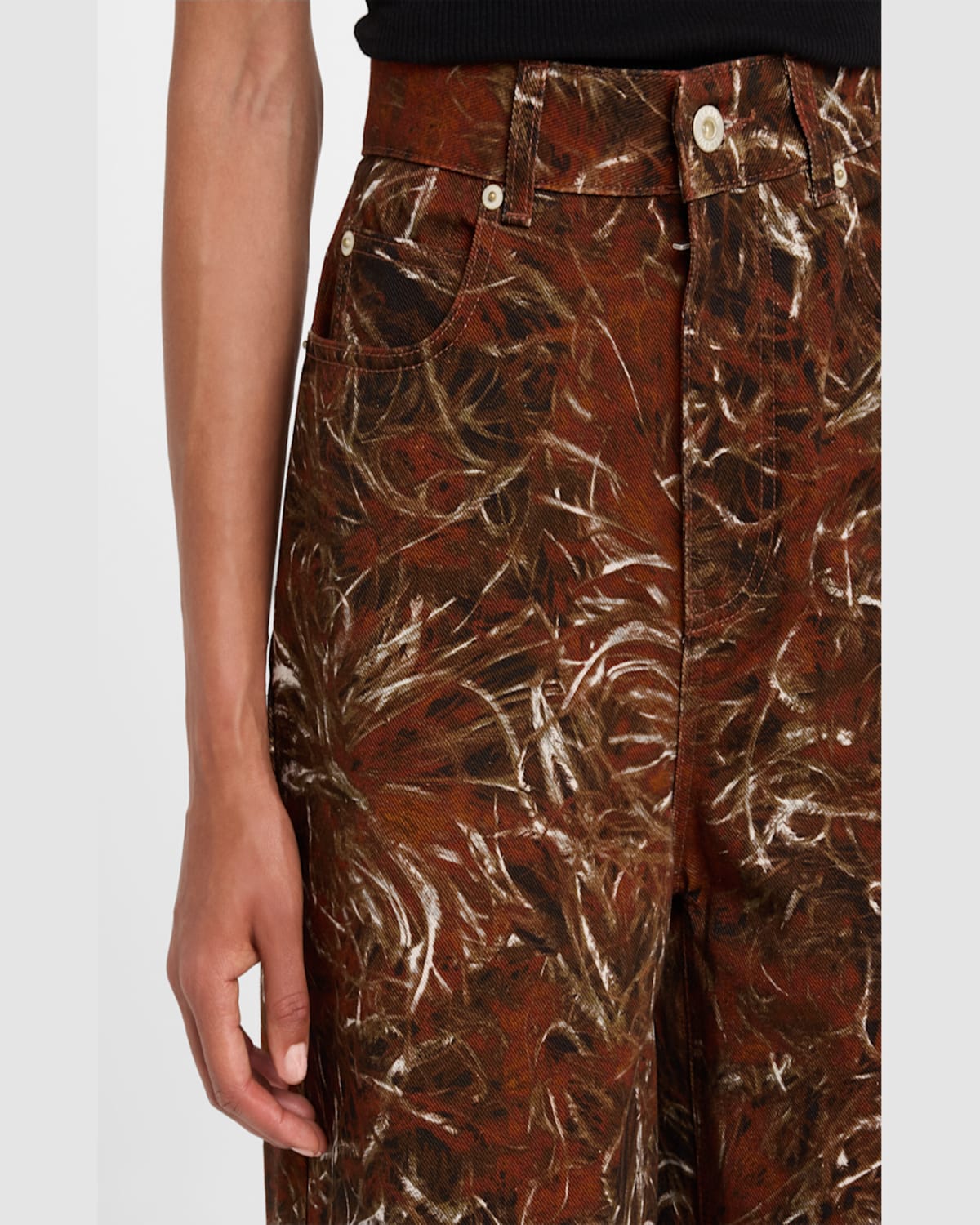 Shop Loewe Feather Printed Denim Wide-leg Pants