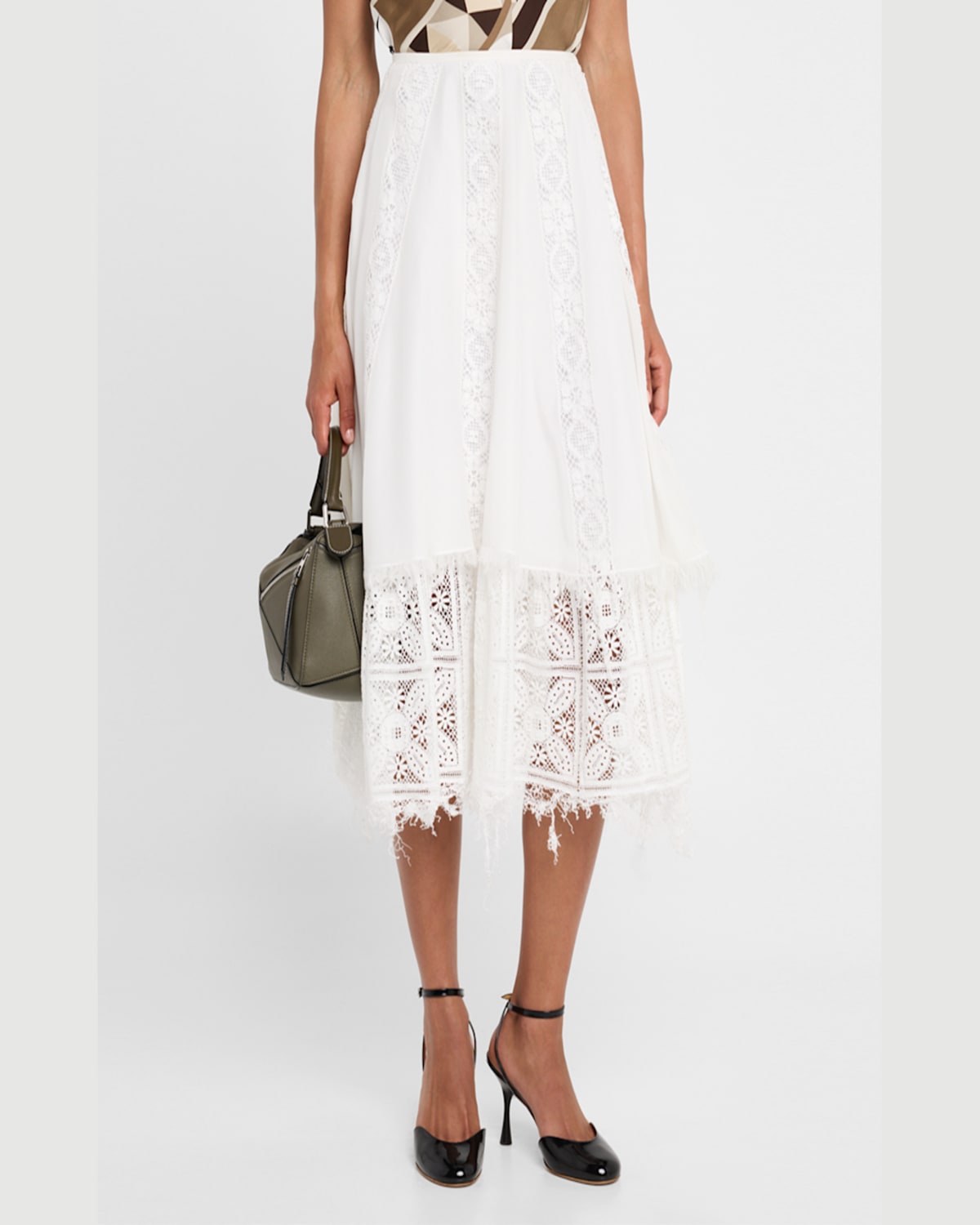 Loewe Lace-inset Layered Midi Skirt