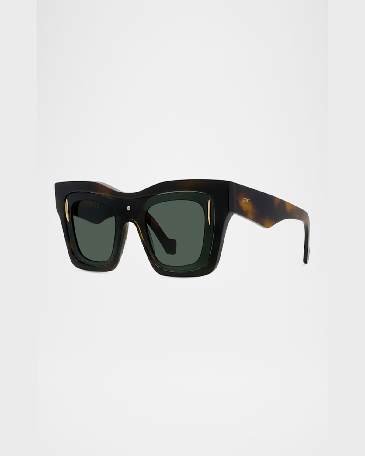 Loewe Men's Signature Layered Acetate Rectangle Sunglasses In Dark Havana Green